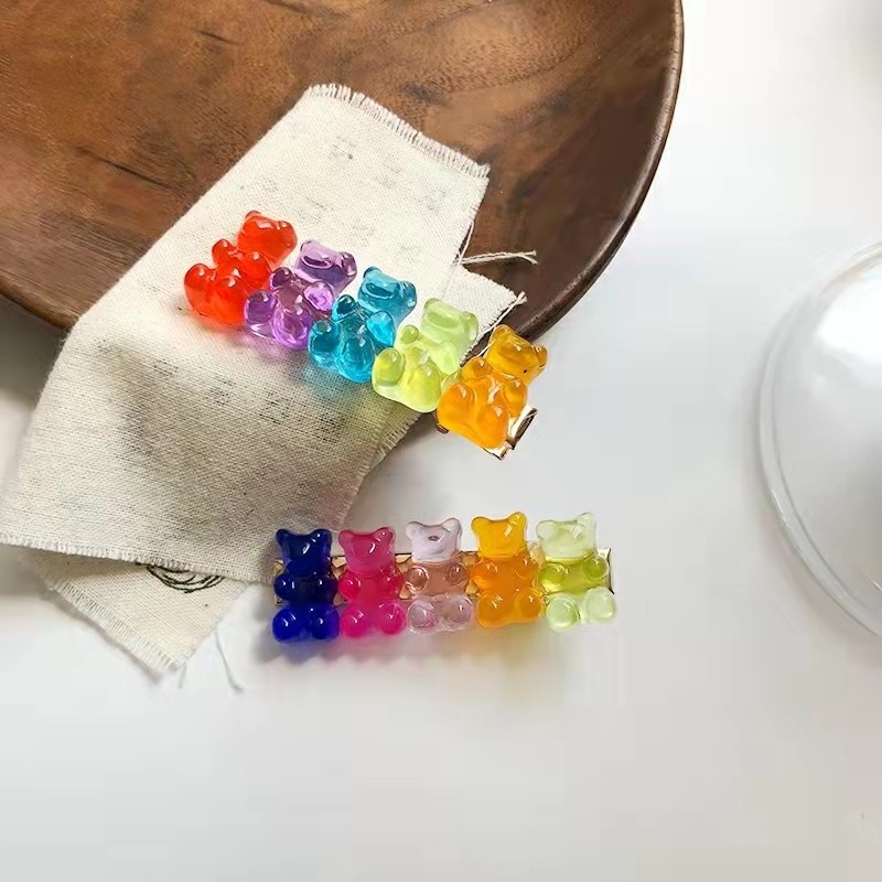 Kẹp Tóc Hình Trái Tim / Gấu Màu Sắc Kẹo Ngọt Xinh Xắn Cho Bé Gái