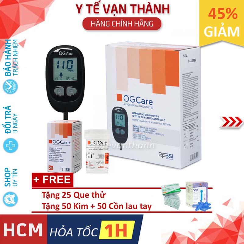 ✅ [TRỌN BỘ] Máy Đo Đường Huyết Ogcare (+ 25 Que, 50 Kim, Cồn) VT0559