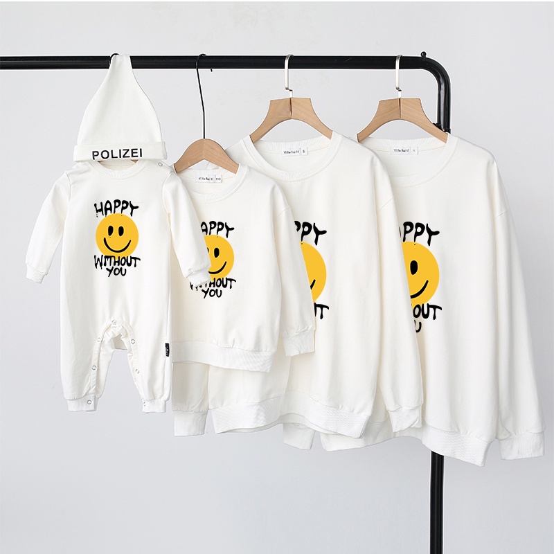 Áo Sweater nỉ gia đình cao cấp Familylove – Set họa tiết Mặc cười Smile Happy Without You dễ thương