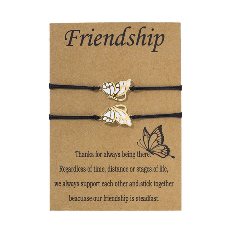 Set 2 Vòng Tay Dây Bện Mặt Hình Bướm Thẻ Khắc Chữ Good Friend for Best Friend