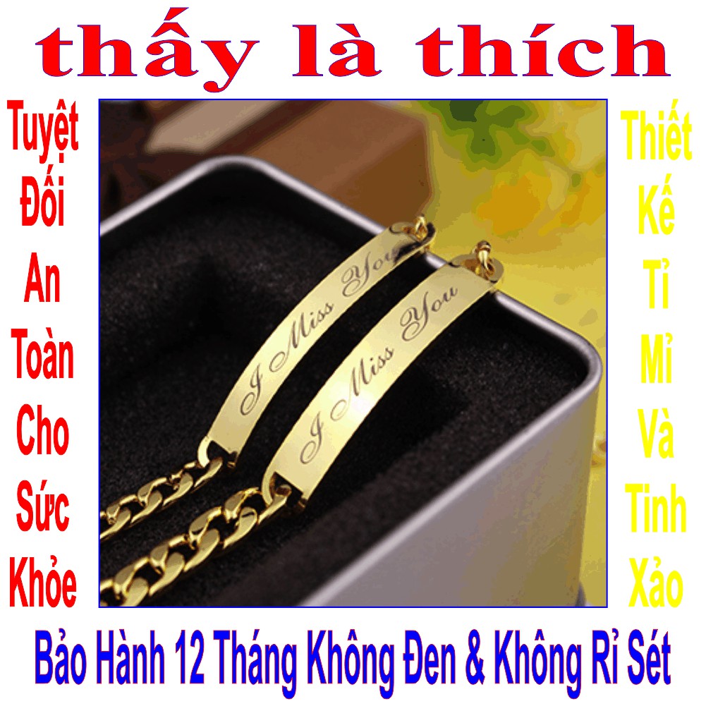 Lắc tay cặp đôi inox thấy là thích mạ vàng 24k khắc chữ I Miss You - Giá bán như trên là 1 cặp = 2 sợi như hình