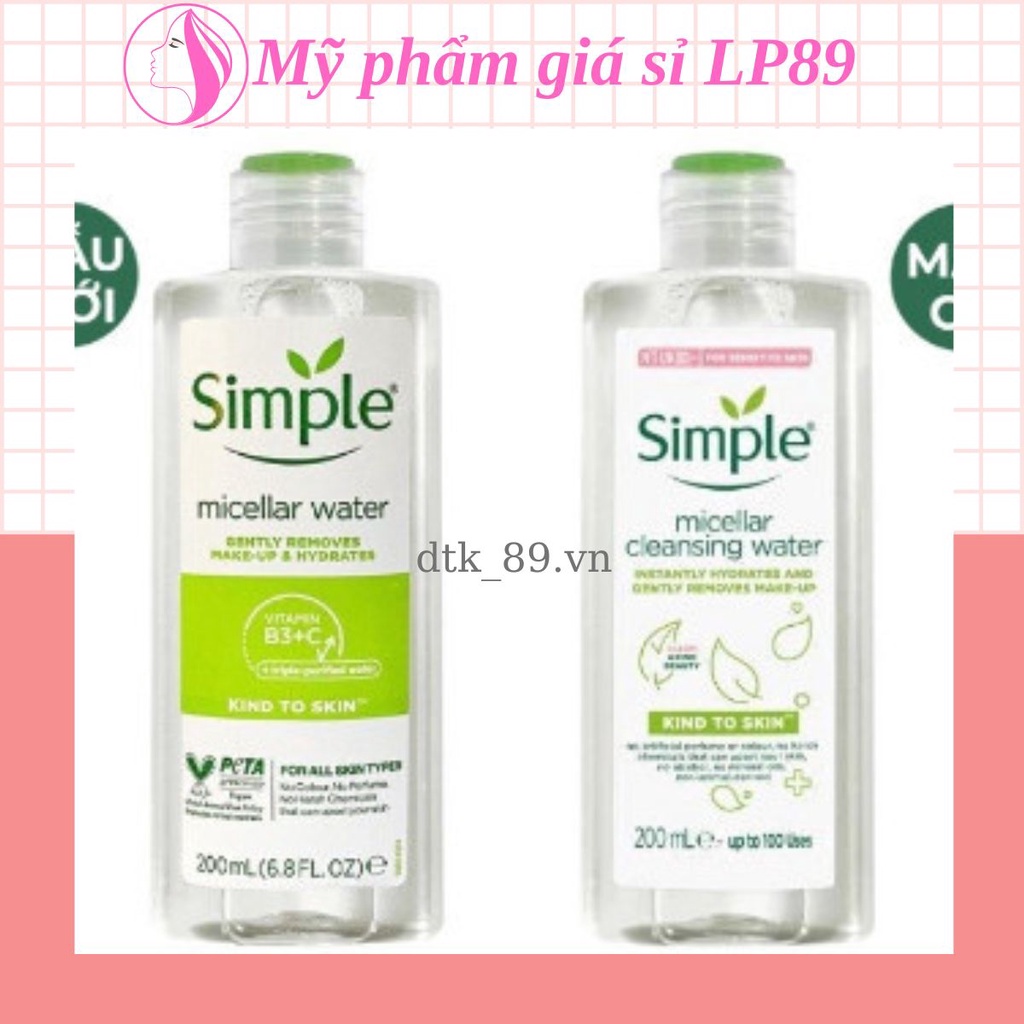 Tẩy trang simple, tẩy trang da nhạy cảm sạch sâu cấp nước tức thì không làm khô da, nước tẩy trang Simple 200ml