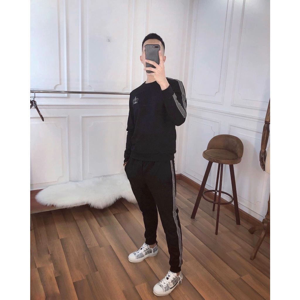 Bộ Nỉ Nam Kẻ Sọc In Logo Độc, Bộ Thu Đông Nam Chất Liệu Nỉ Bóng Lót Lông Cao Cấp - MÃ BD149 [ Shop Bán Sỉ ]