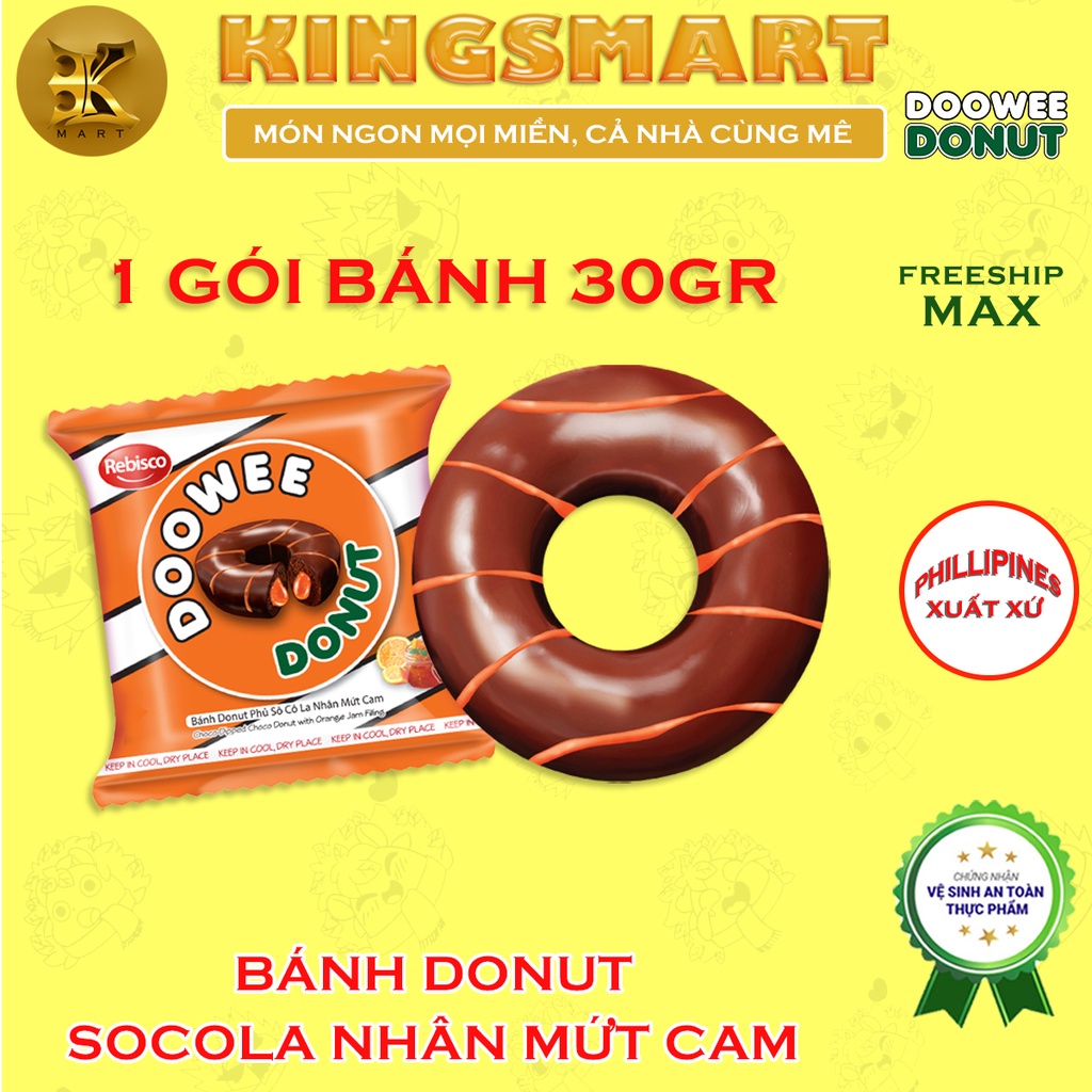 Bánh Donut Hỗn Hợp I: Socola Đen, Cam, Dâu DOO-WEE Túi 12 Bánh