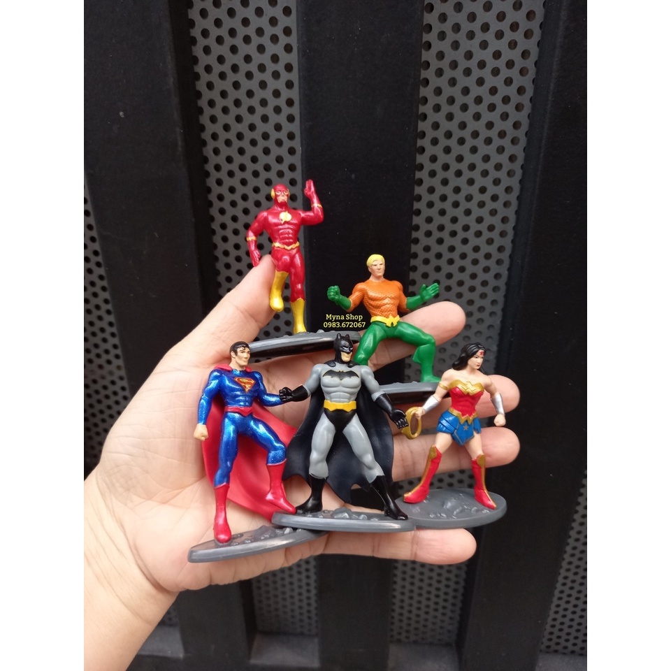 Mô hình 5 nhân vật siêu anh hùng Justice League Liên Minh Công Lý, full hộp, size mini