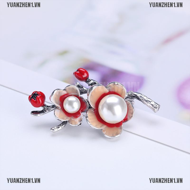 [YUANZHEN1] Trâm Cài Áo Hình Hoa Ngọc Trai Tráng Men Cho Cô Dâu