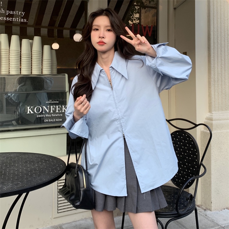 Áo Sơ Mi Dài Tay Có Khóa Kéo Thời Trang Xuân Thu Cho Nữ