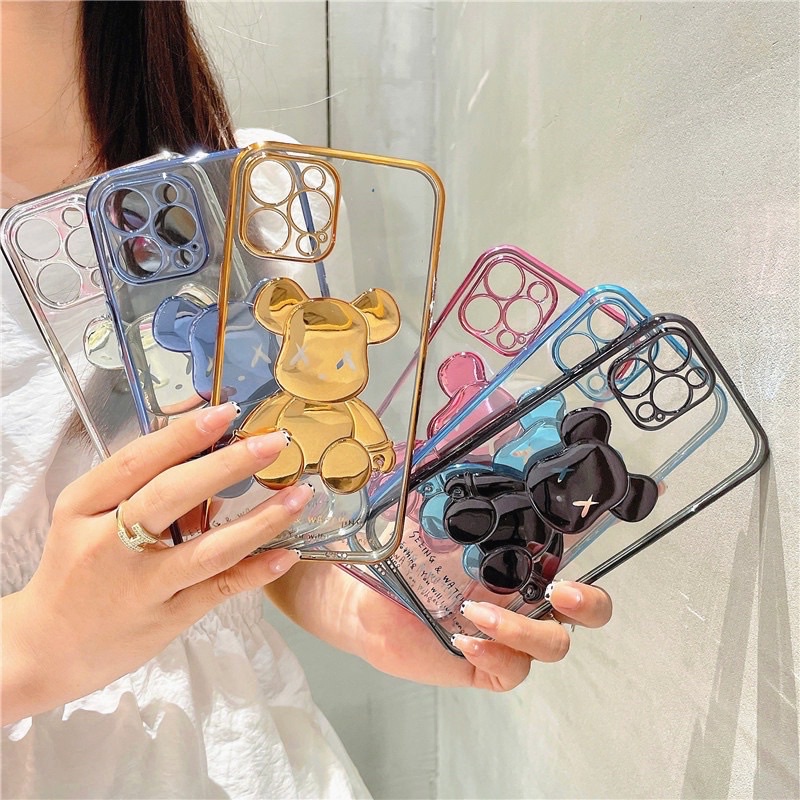 Ốp gấu Bear brick trong suốt  viền si ip13/ ip13pro/ ip13pro max