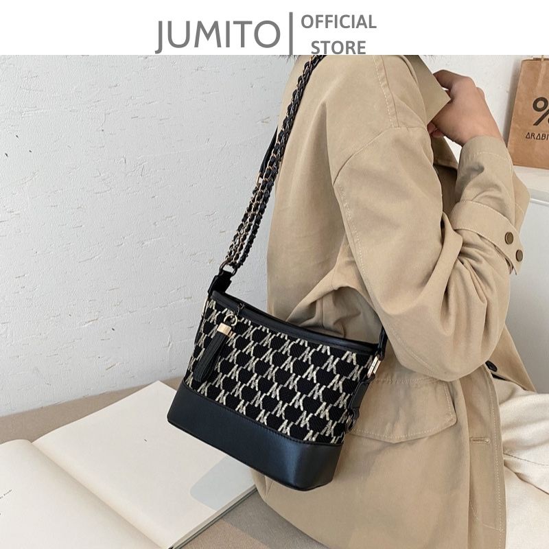 Túi xách nữ 2 dây hobo đeo chéo phối hoạ tiết chữ M kiểu dáng Hàn Quốc siêu xinh JUMITO T1.022.NA