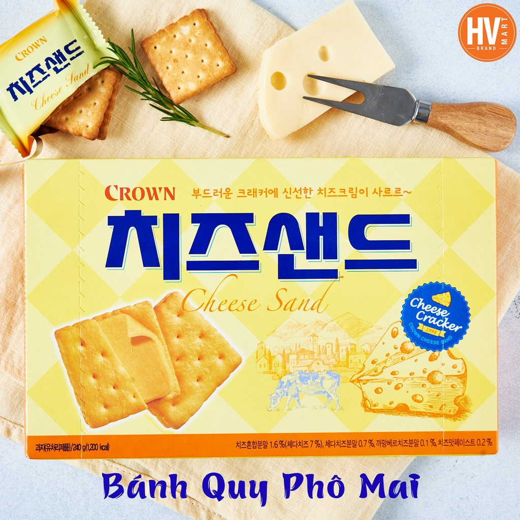 [Hàng Giá Tốt] Bánh Qui Kẹp Phô Mai Cheese Crown Hàn Quốc Ít Kcal 60g-240g