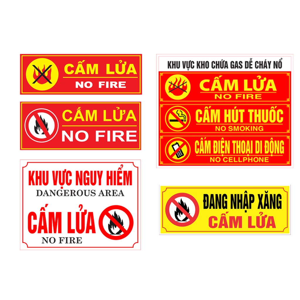 Hình dán decal CẤM LỬA, hình dán decal cảnh báo cấm lửa, cấm hút thuốc, cấm đậu xe