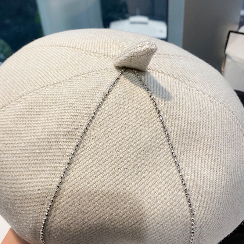 Mũ Beret Màu Trắng Đính Đá Chữ Thời Trang Thu Đông Hàn Quốc Cho Nữ