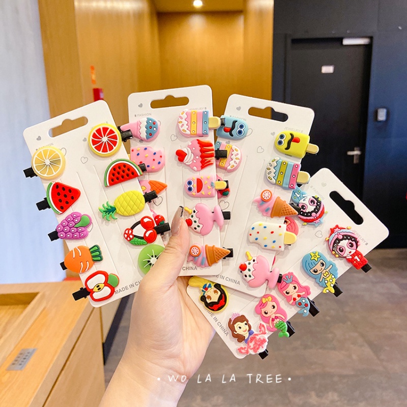Bộ Kẹp Tóc Nơ Họa Tiết Trái Cây Hoạt Hình Dễ Thương Phong Cách Hàn
