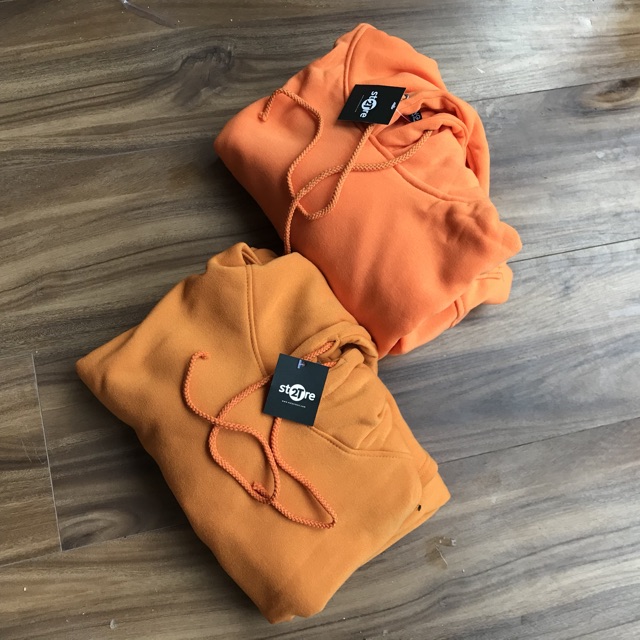 ÁO HOODIE NỈ NGOẠI LÓT BÔNG TRƠN NÓN 2 LỚP XỎ NGÓN UNISEX - CAM ĐẤT | BigBuy360 - bigbuy360.vn