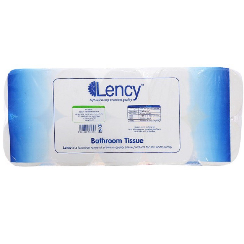 Combo 6 lốc giấy vệ sinh Lency Xanh 10 Cuộn Cao Cấp Không Lõi