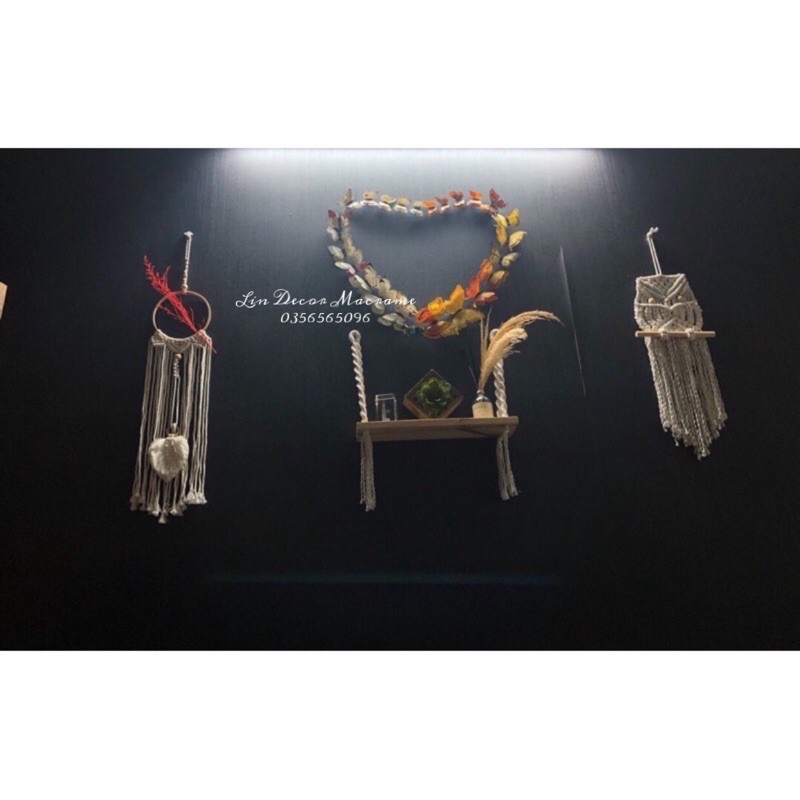 [Giá Ưu Đãi] Kệ Gỗ Thông Macrame treo tường handmade phong cách vintage trang trí nhà cửa