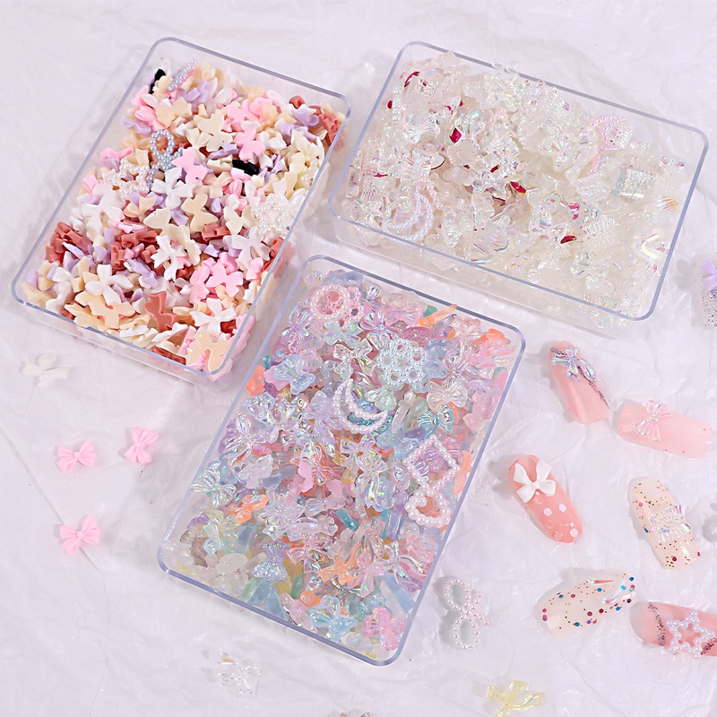 1 Hộp Phụ Kiện 3D Trang Trí Móng Tay Hình Nơ Hoạt Hình Dễ Thương