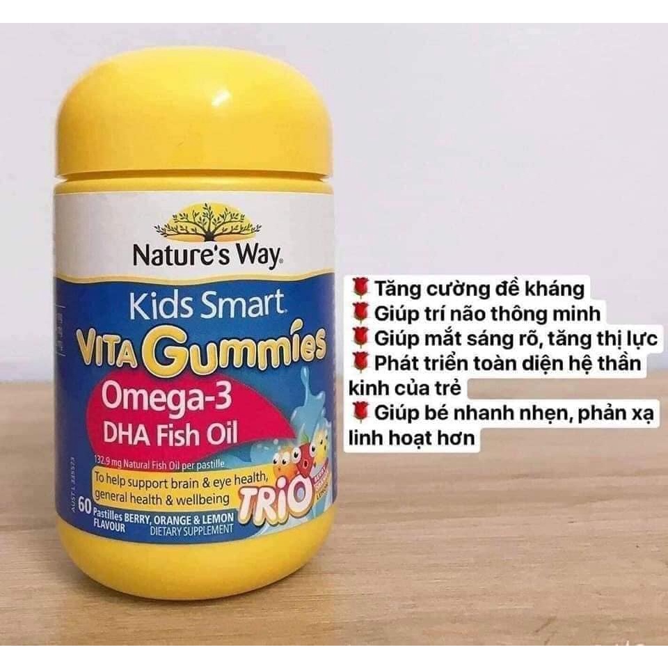 Kẹo Gum bổ sung omega3 Nature's Way Kids Smart Omega3 + DHA Trio 60 viên