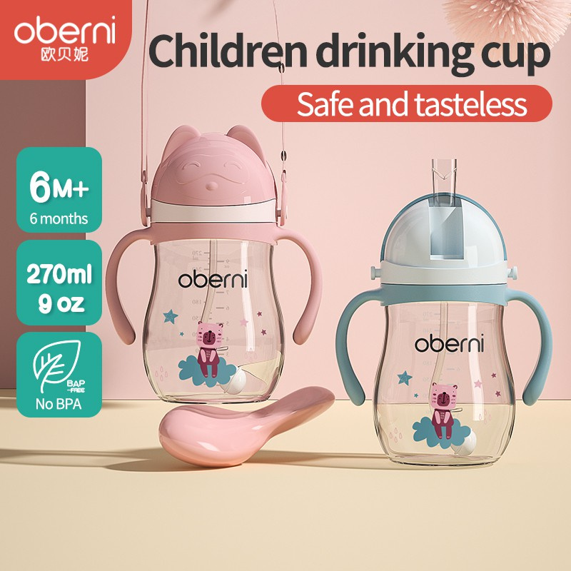 OBERNI Bình nước sữa bằng tritan có ống hút 270ml tập uống đáng yêu dành cho trẻ em O-2661