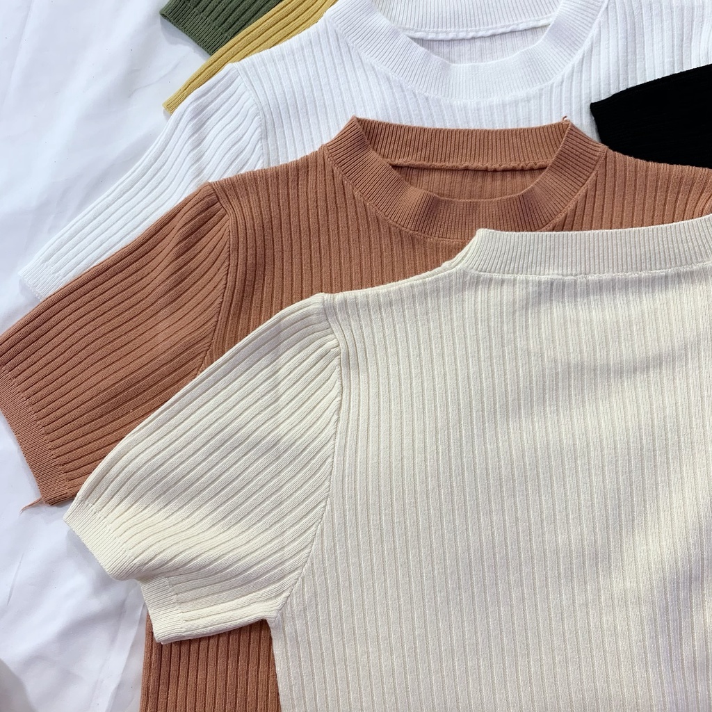 Áo len cộc tay trơn basic - bảng màu pastel | BigBuy360 - bigbuy360.vn