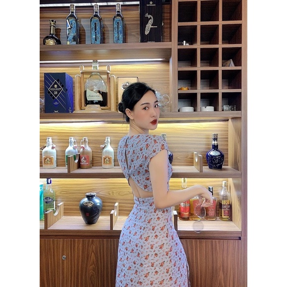 Váy đầm maxi hoạ tiết hoa xí khoét lưng