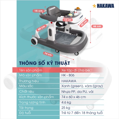 Xe tập đi em bé HAKAWA HK-B06 - sản phẩm chính hãng - bảo hành 3 năm