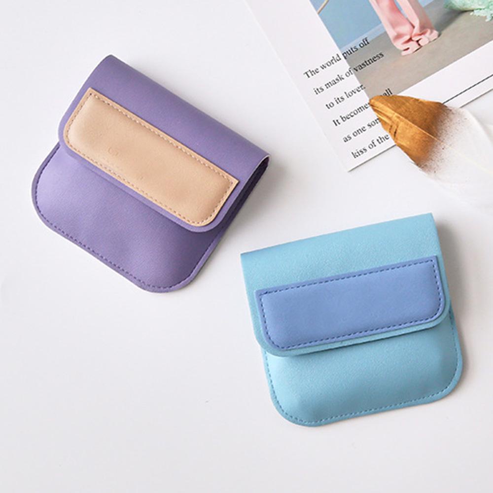 ELEGANT Ví Da Đựng Tai Nghe / Tiền Xu / Son Môi Màu Macaron Xinh Xắn Giá Đỡ