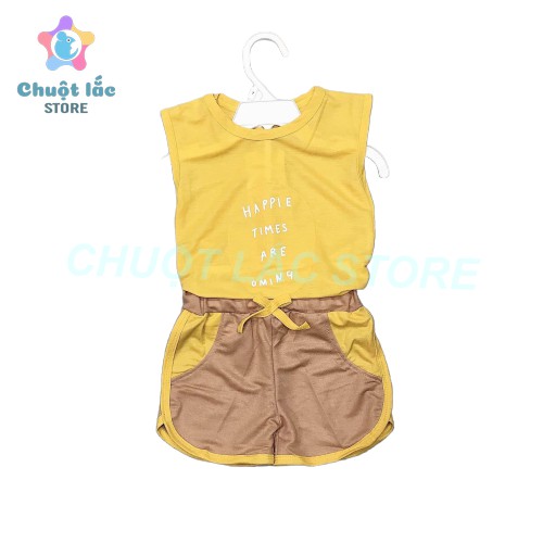 Bộ quần áo bé trai bé gái happy chất thun cotton đũi mát mẻ hút mồ hôi cho bé từ 5kg đến 16kg( màu vàng, xanh, nâu, cam)