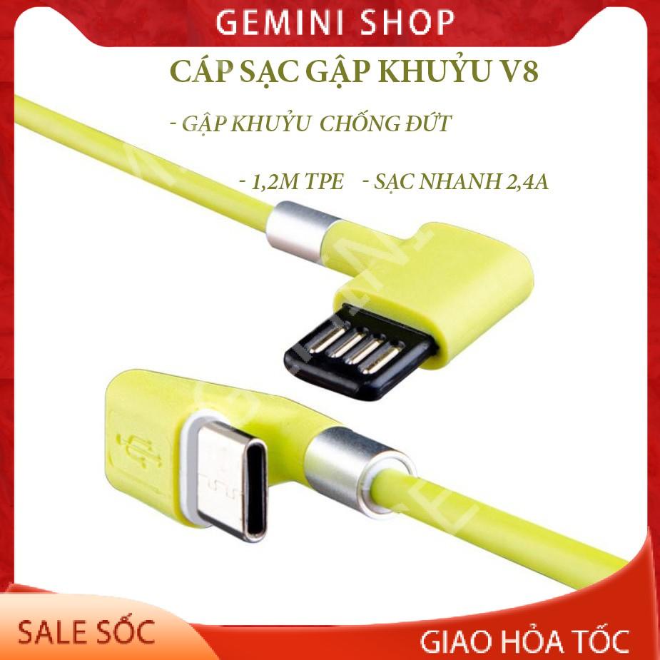 Cáp Sạc Nhanh Type C-cho IPtablet táo 90 Khuỷu 2,4A 1,2m chống đứt mã V8 GEMINI SHOP