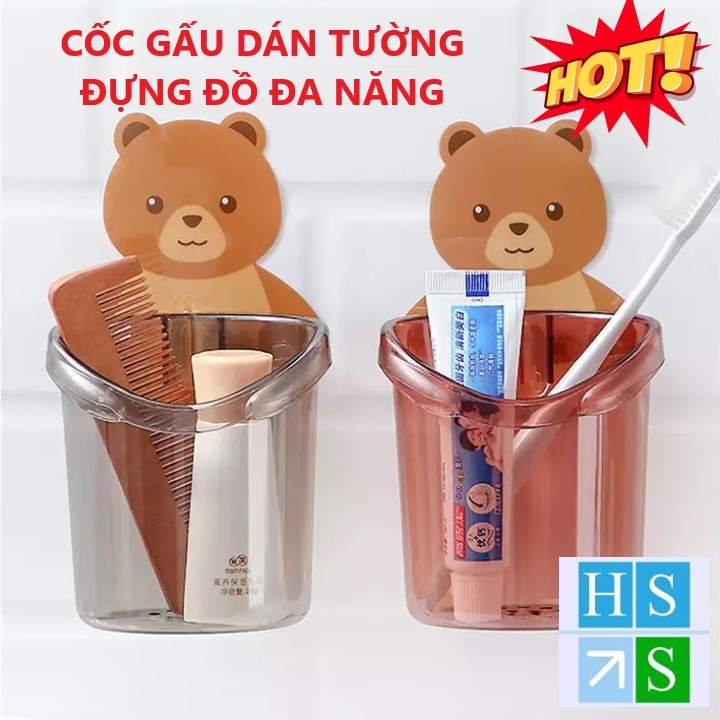 CỐC GẤU dán tường đựng bàn chải kem đánh răng không phải khoan đục tường trang trí phòng tắm đẹp mắt - HS Shop Đà Nẵng