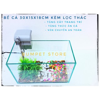 🐟 Bể cá mini 🐟 và lọc thác treo size 30cm [Tặng kèm phụ kiện và đồ ăn cá]
