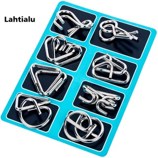 Lahtialu 8Pcs/Set Metal Wire IQ Mind Brain Teaser Educational Game Toy for Adult Kids