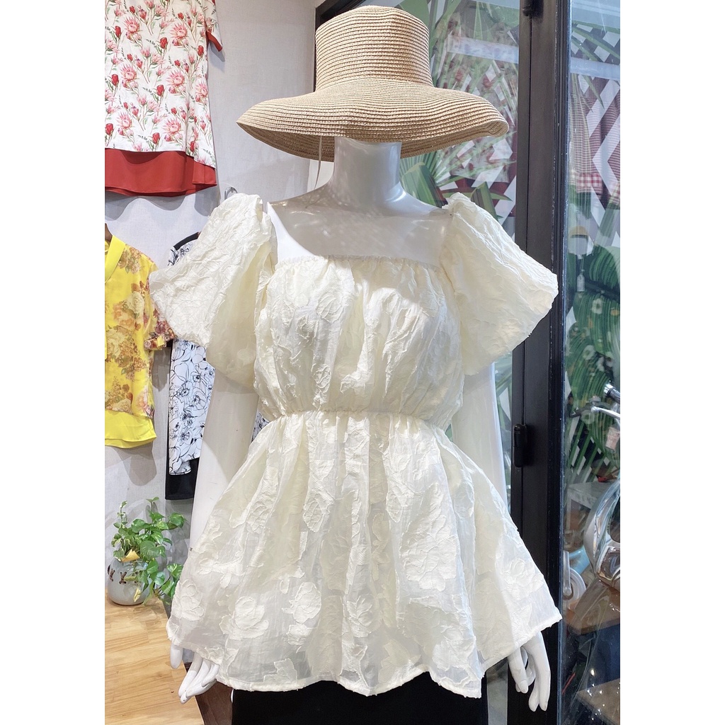 Áo gấm trễ vai tay phồng bigsize cao cấp ảnh thật  n223-622