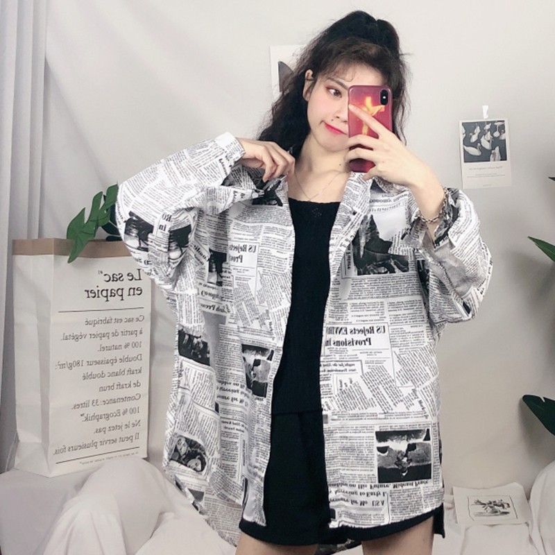 Áo sơ mi nữ tay dài in hình báo | BigBuy360 - bigbuy360.vn