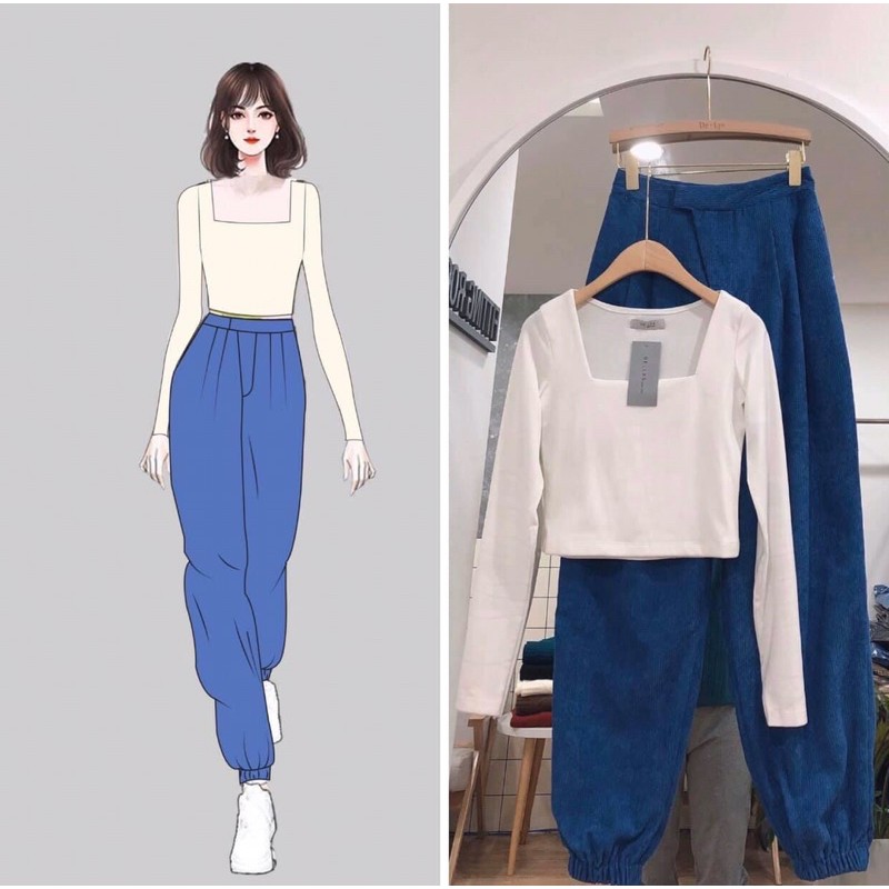 Áo cổ vuông tay dài, áo crt tay dài