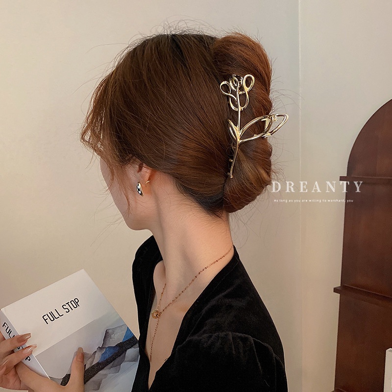 Kẹp Tóc Kim Loại Hình Hoa Hồng Rỗng Độc Đáo Thời Trang Hàn Quốc Cho Nữ