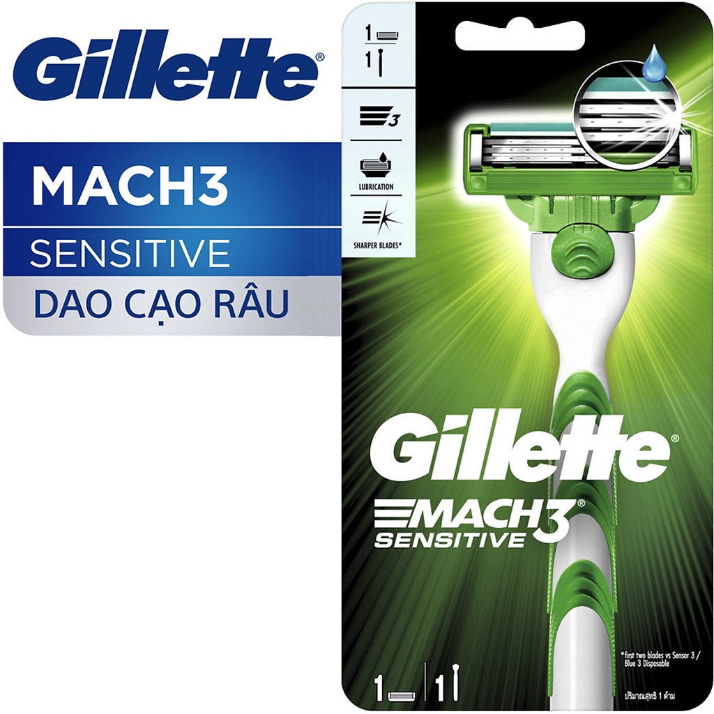 Dao Cạo Râu Gillette Mach3 Sensitive (Cán Dao + Lưỡi Dao) - Mach 3 cao cấp