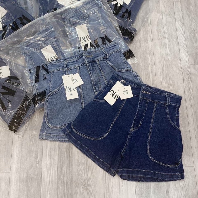 QNU73 - QUẦN SOOC JEANS NỮ CẠP CAO TÚI ỐP TRƯỚC
