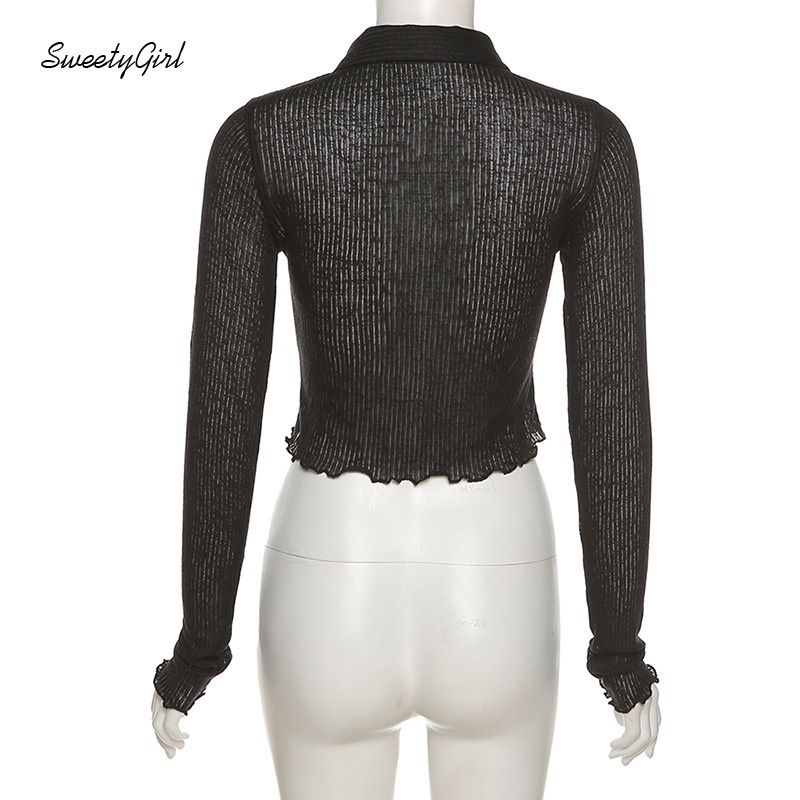 Áo thun ôm tay dài cổ bẻ màu trơn thời trang cho nữ