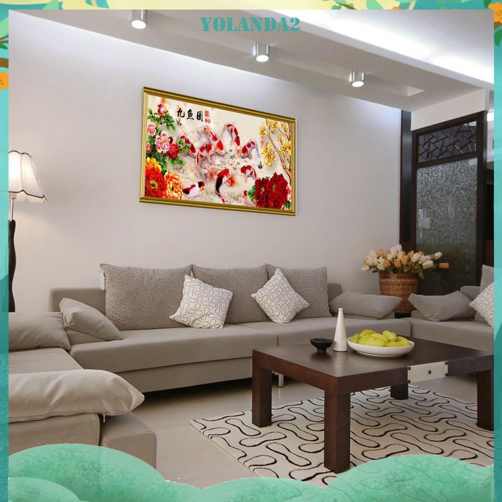 Tranh Thêu Trang Trí Thủ Công 5d Hình Chín Con Cá (Mũi Thêu Hình X)