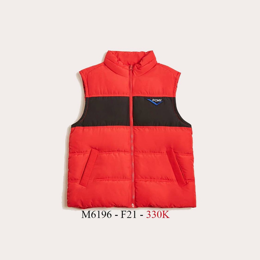 M6196 - Áo phao sát nách F21 phối màu, in chữ Pony (Pony Puffer Vest)