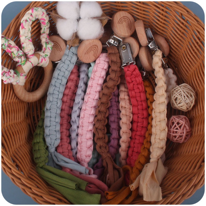 Vòng Kẹp Núm Vú Giả Bằng Vải Cotton Bện Màu Cầu Vồng Cho Bé Mọc Răng