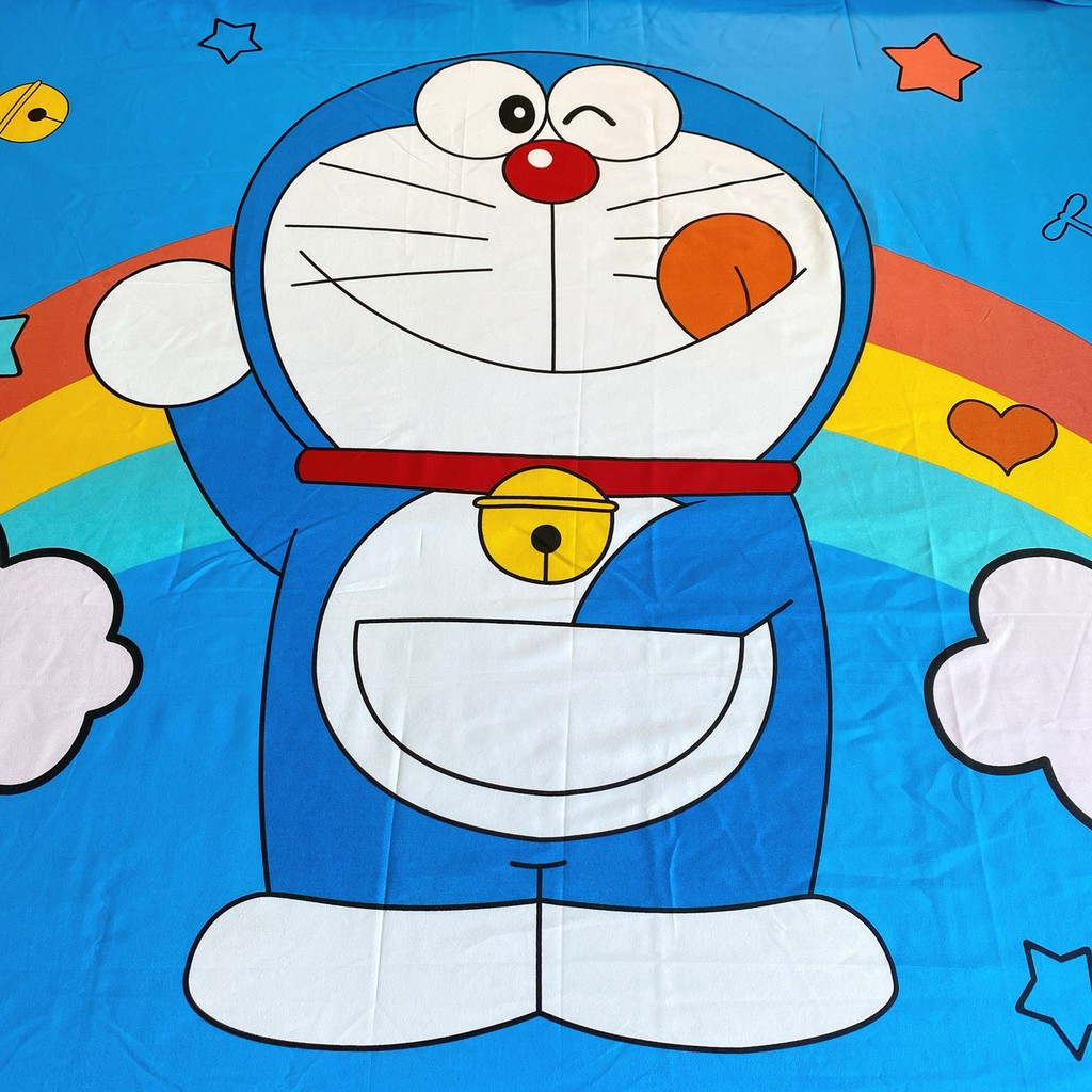 Bộ Ga Gối Cotton Tina LIDACO cho bé - Doraemon Cầu Vồng