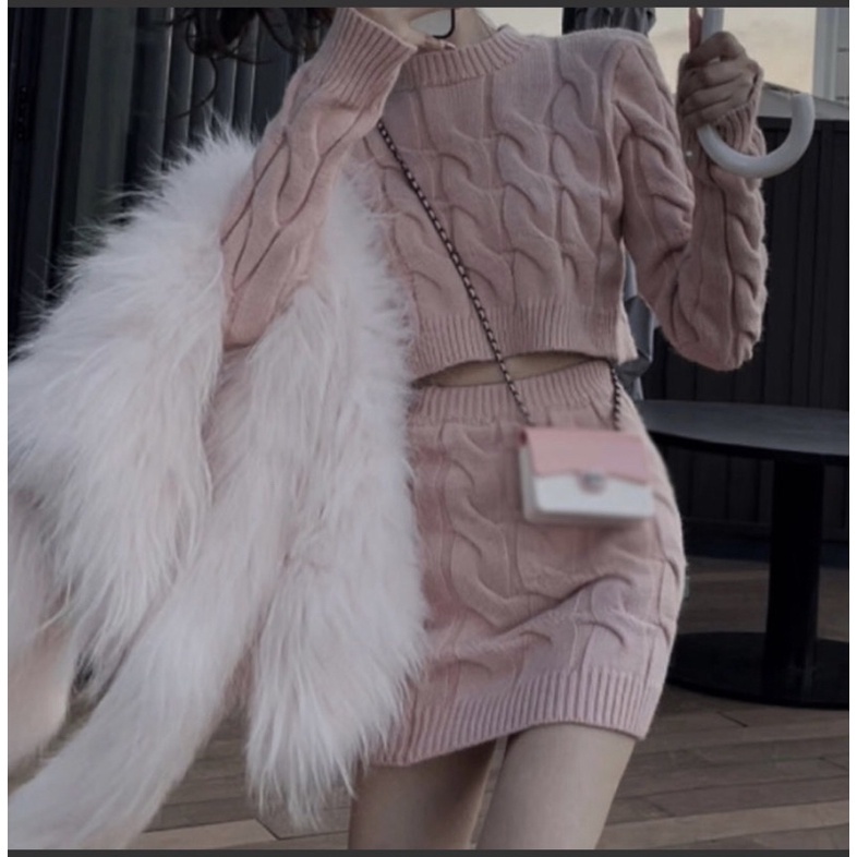 Set áo len VAYO Bộ Đầm Len áo croptop tay dài ôm body chân váy thời trang nữ đẹp dưới 55kg | BigBuy360 - bigbuy360.vn