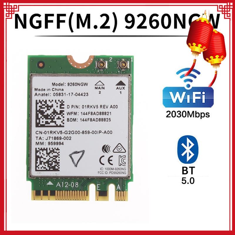 Thẻ Mạng Wifi 9260 Ac 9260ngw M.2 2030mbps 2.4g / 5ghz 802.11ac Bluetooth 5.0 Cho Laptop / Windows 10