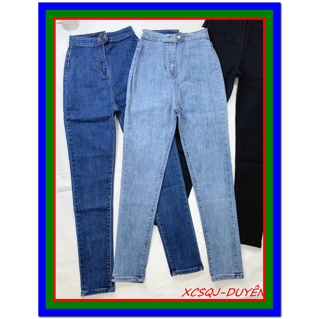 Quần jean nữ lưng cao KIỂU ĐAI KHÔNG ĐỈA 2 CÚC 2 TÚI SAU ( k có túi trước ) DTZ61