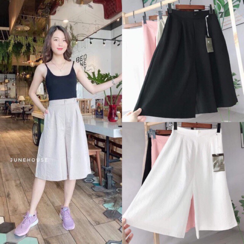 Quần ống rộng vải đũi khoá thật chun sau