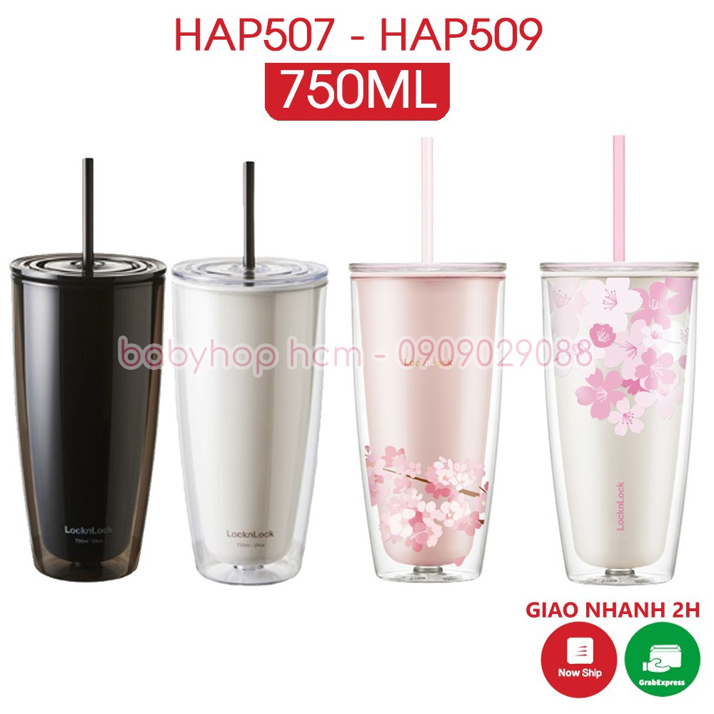 Ly Nhựa 2 Lớp Có Ống Hút Lock&Lock DoubleWall ColdCup HAP507 HAP509 [750ML] Cách Nhiệt Tốt