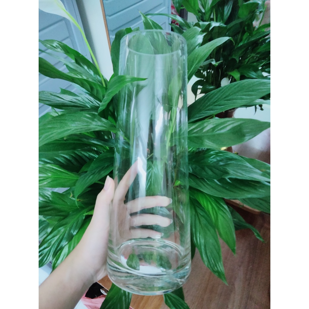 Bình thủy tinh trụ vát miệng nhỏ cắm hoa độc lạ [ THỦY TINH SIÊU TRONG]