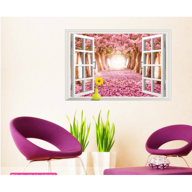 Decal trang trí khung cửa sổ Rừng Cây Anh Đào lớn